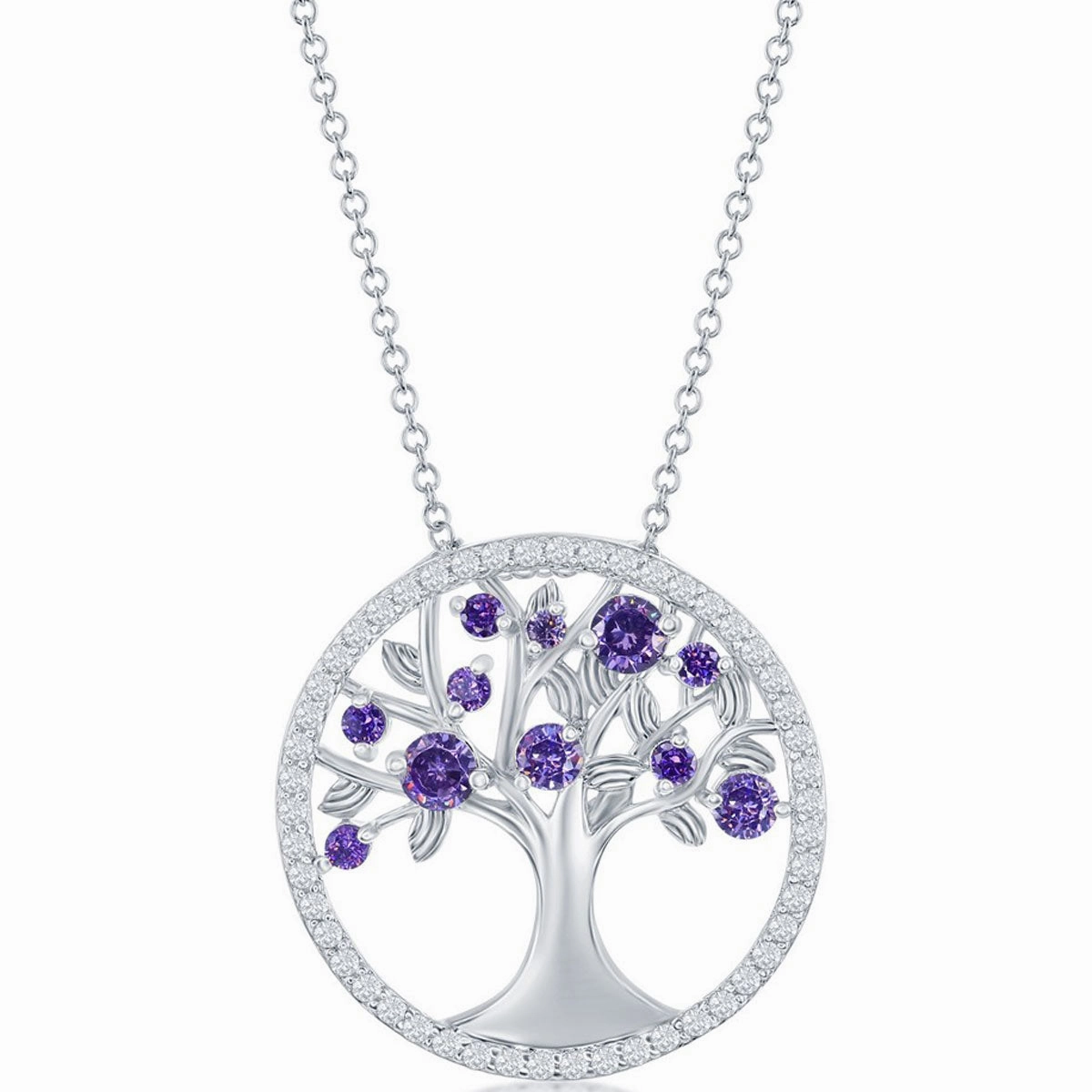 Classic Women's Necklace - Amethyst CZ February Birthstone Tree of Life | M-6761