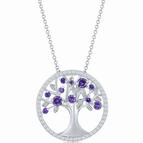 Classic Women's Necklace - Amethyst CZ February Birthstone Tree of Life | M-6761