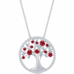 Classic Women's Necklace - Silver Garnet CZ January Birthstone Tree of Life | M-6760