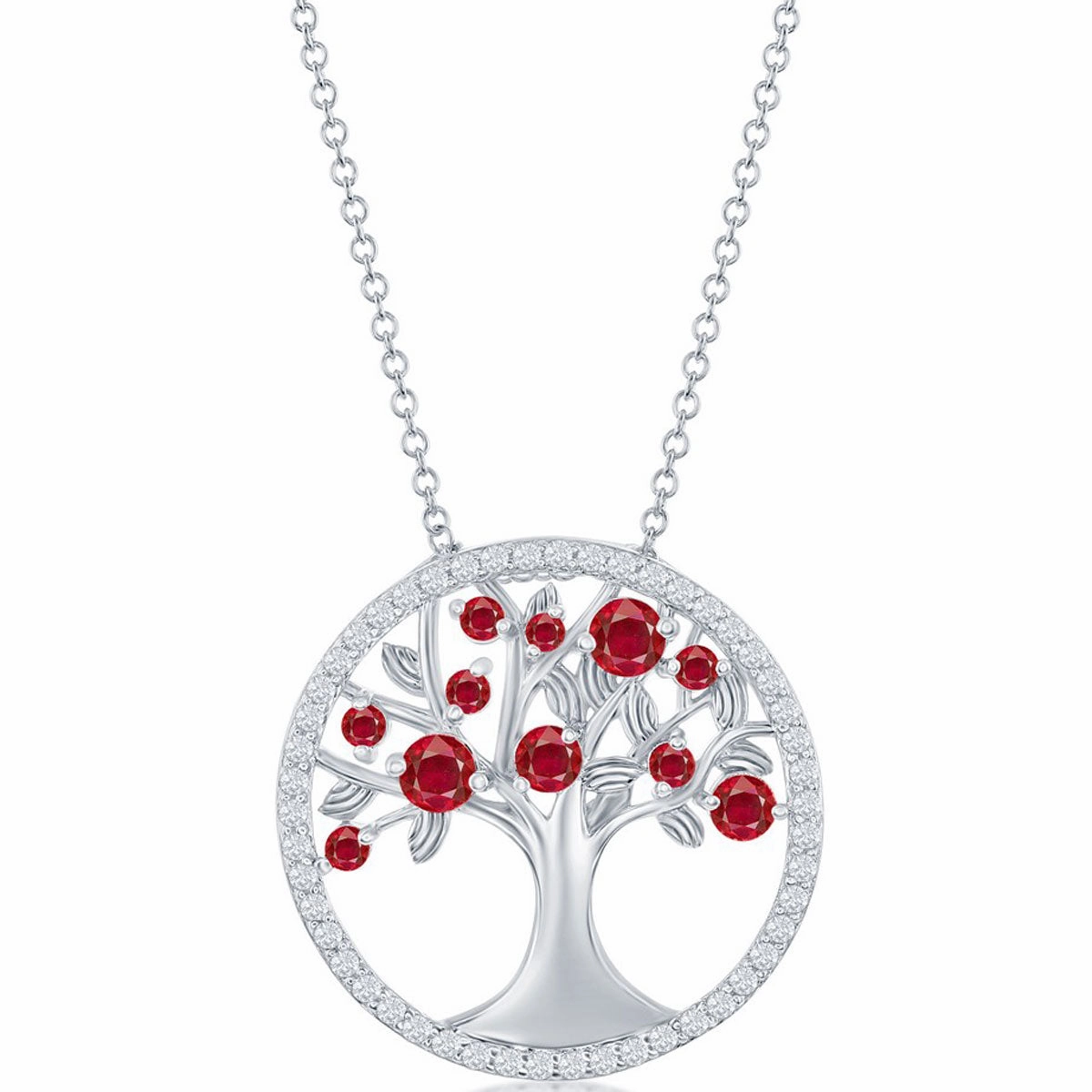 Classic Women's Necklace - Silver Garnet CZ January Birthstone Tree of Life | M-6760