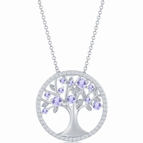 Classic Women's Necklace - Silver Lavender CZ June Birthstone Tree of Life | M-6765