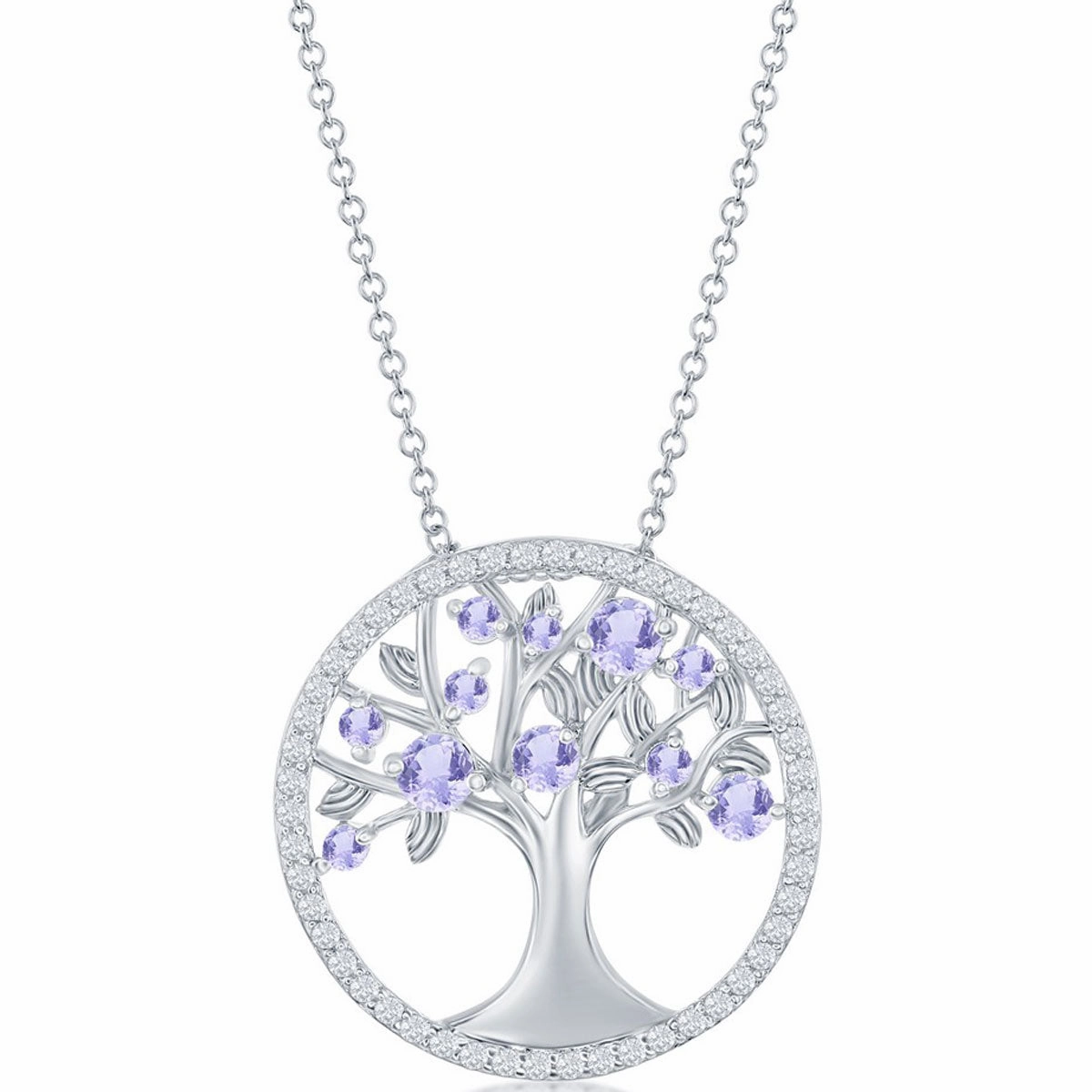 Classic Women's Necklace - Silver Lavender CZ June Birthstone Tree of Life | M-6765
