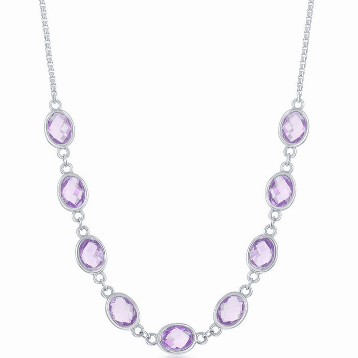 Classic Women's Necklace - Sterling Silver 13.5cttw Amethyst Ovals Linked | M-6362