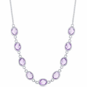 Classic Women's Necklace - Sterling Silver 13.5cttw Amethyst Ovals Linked | M-6362