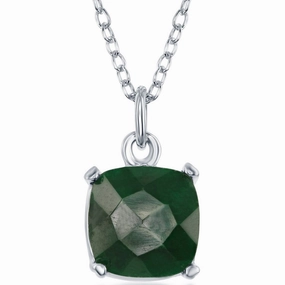 Classic Women's Necklace - Sterling Silver Square Emerald May Birthstone | M-5894