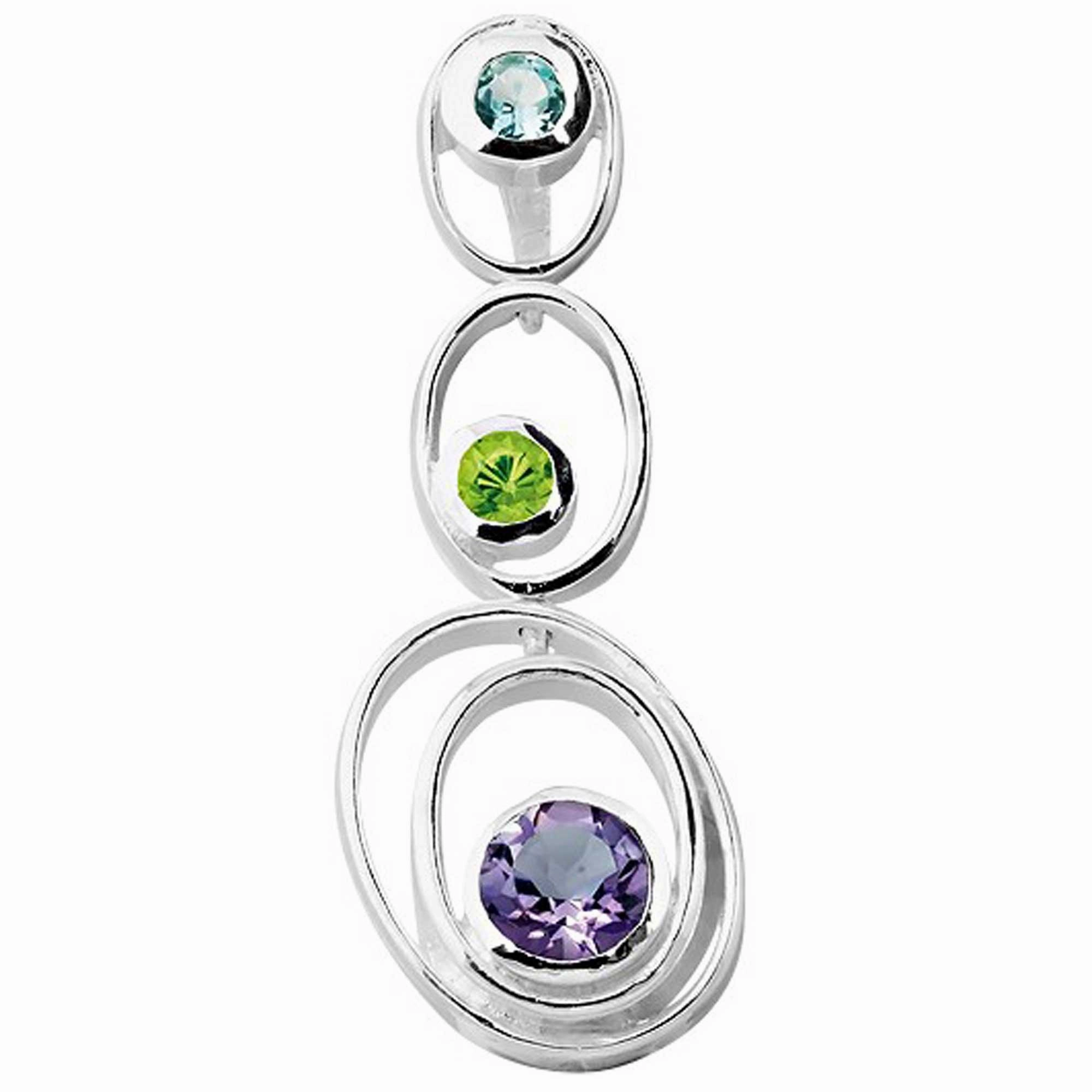 Classic Women's Pendant - Sterling Silver Circle Peridot, BT, Amethyst | K-4163