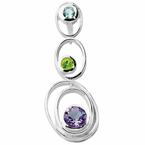 Classic Women's Pendant - Sterling Silver Circle Peridot, BT, Amethyst | K-4163