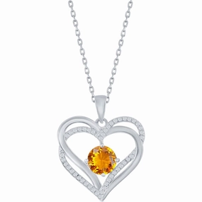 Classic Women's Pendant - Sterling Silver Citrine CZ Birthstone Heart Shape | K-8927
