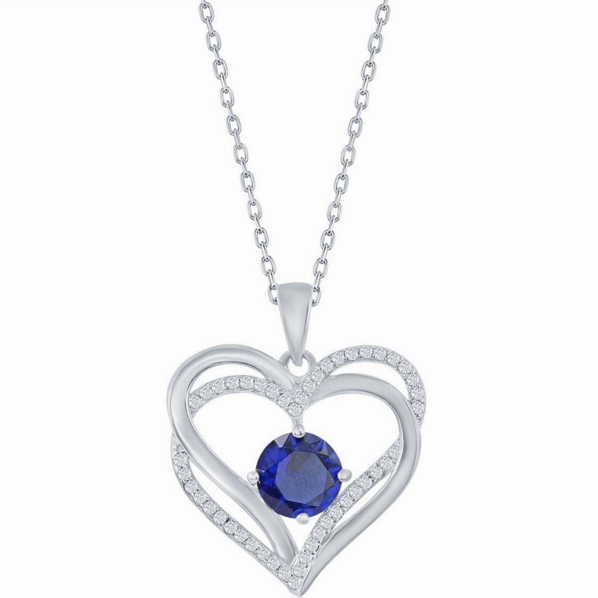 Classic Women's Pendant - Sterling Silver Sapphire CZ Birthstone Heart Shape | K-8925