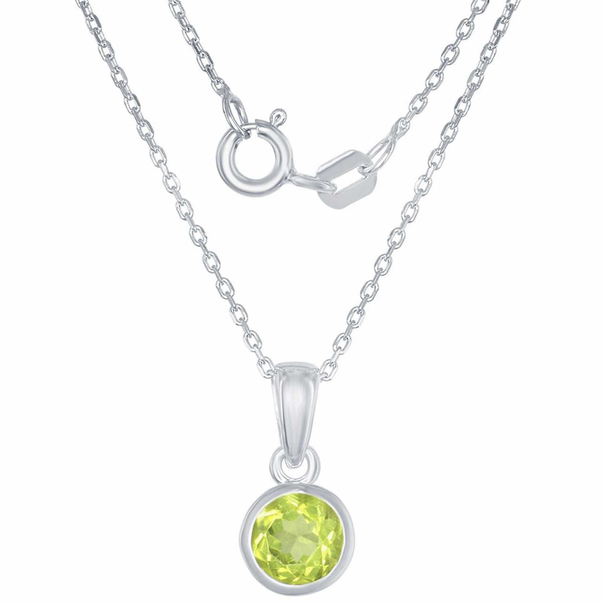 Classic Women's Pendant with Chain - August Peridot Bezel Set | K-7017-PD