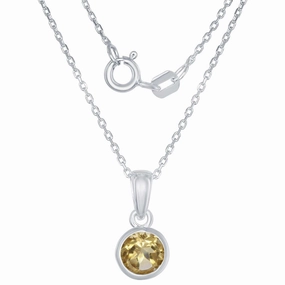 Classic Women's Pendant with Chain - November Citrine Bezel Set | K-7017-CT