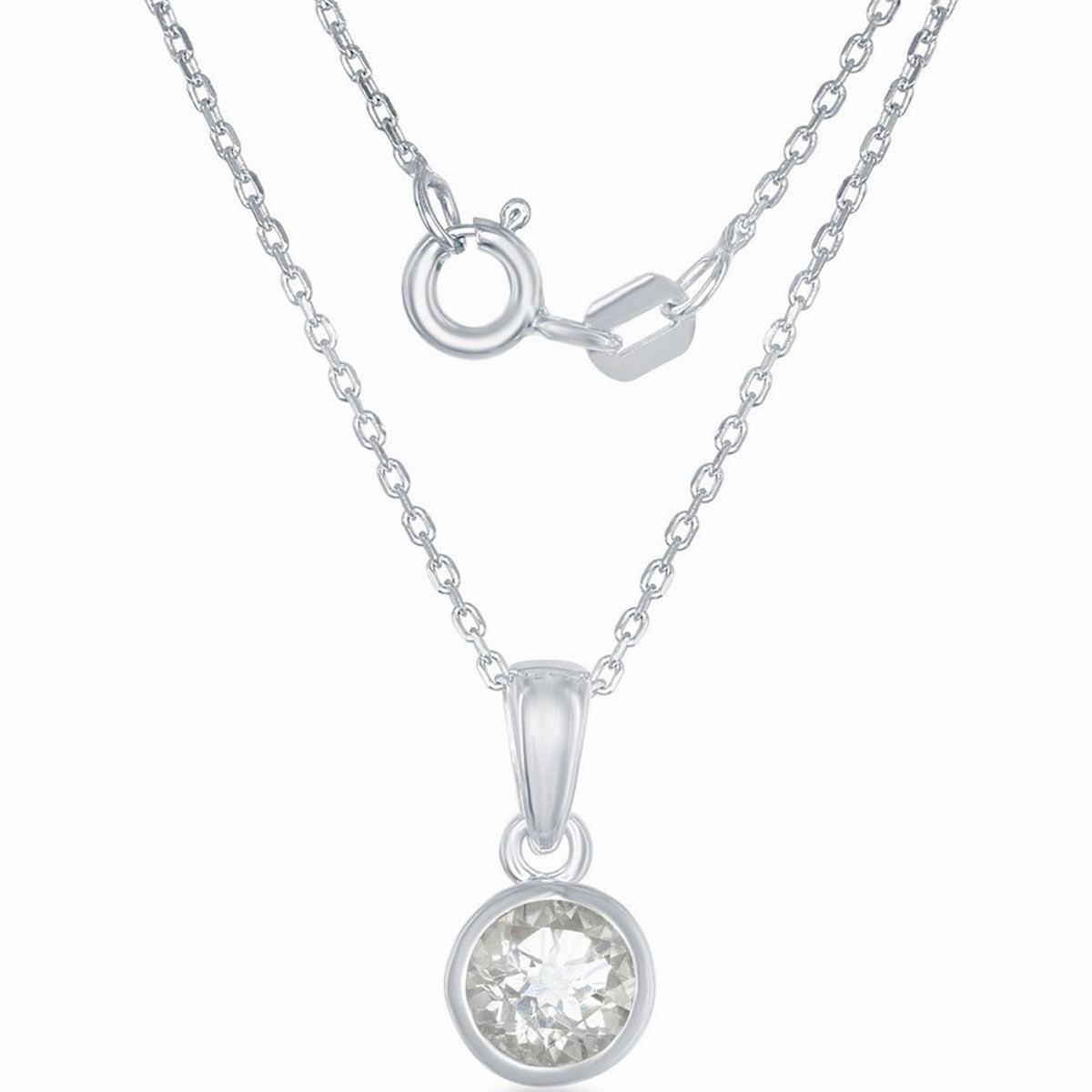 Classic Women's Pendant with Chain - Round April White Topaz Bezel Set | K-7017-WT