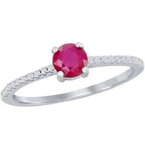 Classic Women's Ring - 5mm Round Ruby and White Topaz Solitaire, Size 8 | W-2854-8