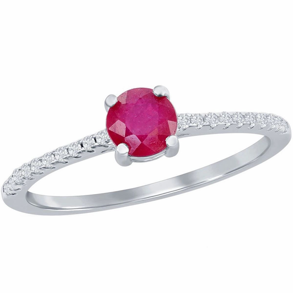 Classic Women's Ring - 5mm Round Ruby and White Topaz Solitaire, Size 8 | W-2854-8