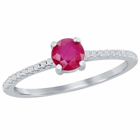 Classic Women's Ring - Sterling Silver 5mm Glass Filled Ruby Gem, Size 9 | W-2854-9