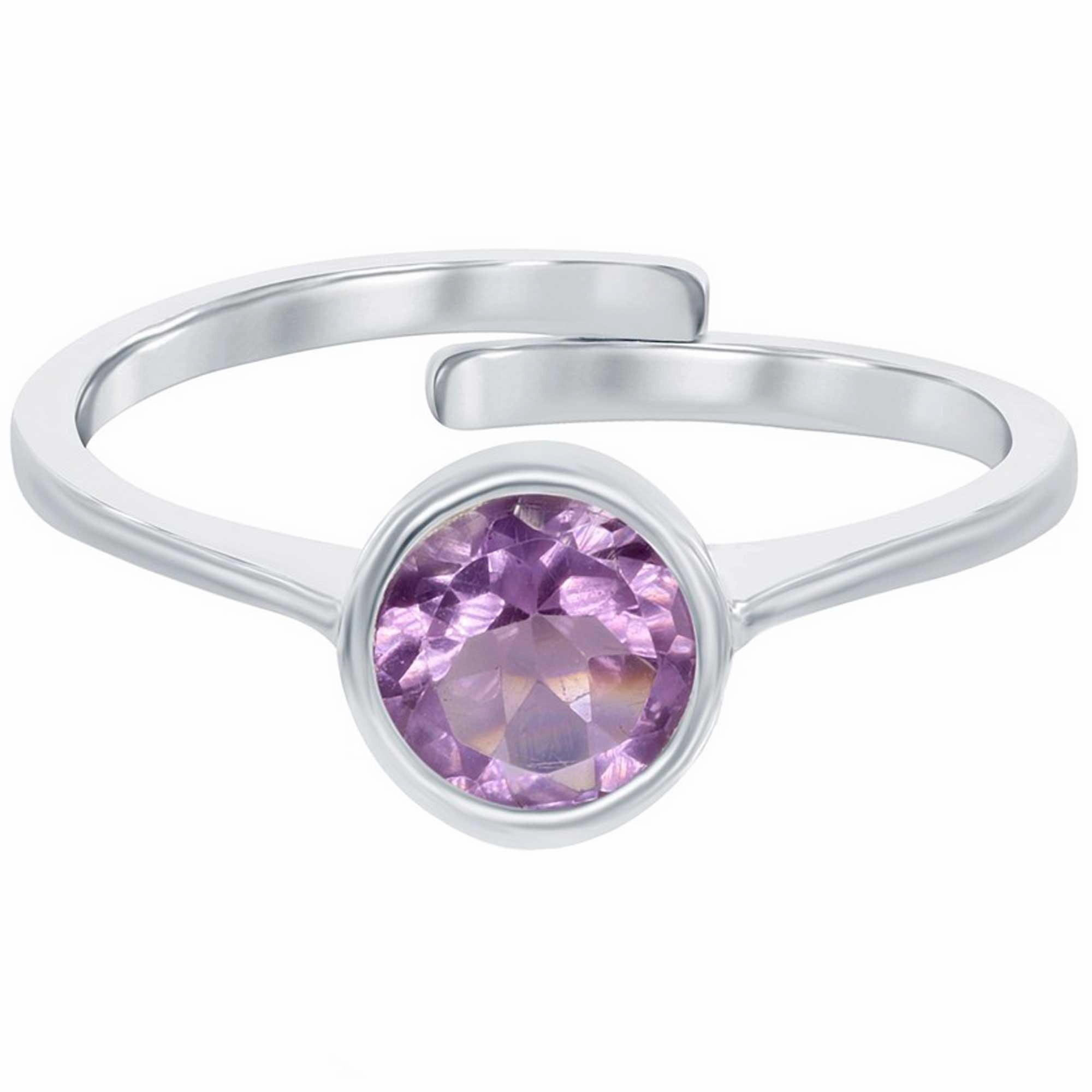 Classic Women's Ring - Sterling Silver Purple Amethyst Bezel Set Gemstone| W-1304