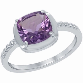 Classic Women's Ring - Sterling Silver Square Amethyst Gemstone, Size 6 | W-1352-6