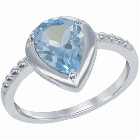 Classic Women's Ring - Sterling Silver Teardrop Blue Topaz Gem, Size 6 | W-1348-6