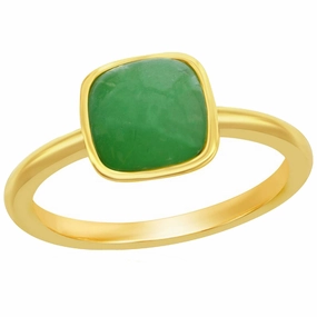 Classic Women's Ring - YG Plated 8mm Cushion Jade Solitaire | W-2857