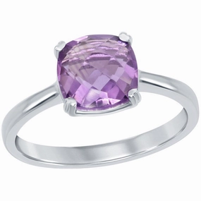 Classic Women's Silver Cushion-cut Amethyst Ring - W-1483