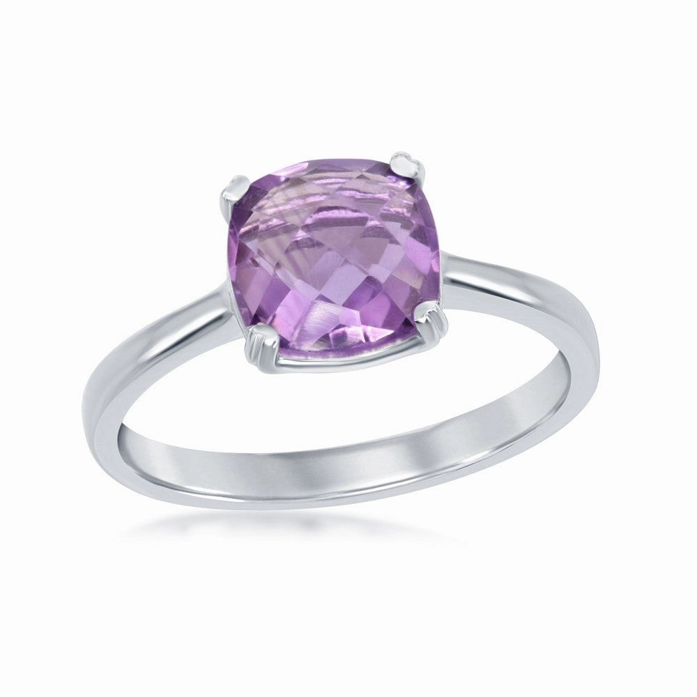 Classic Women's Silver Cushion-cut Amethyst Ring - W-1483