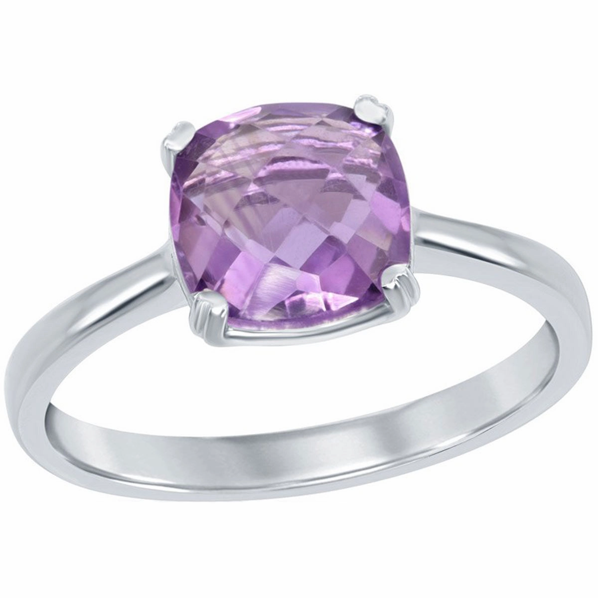 Classic Women's Silver Cushion-cut Amethyst Ring - W-1483