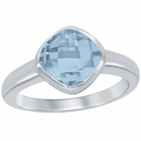Classic Women's Silver Square Blue Topaz Ring - W-9861