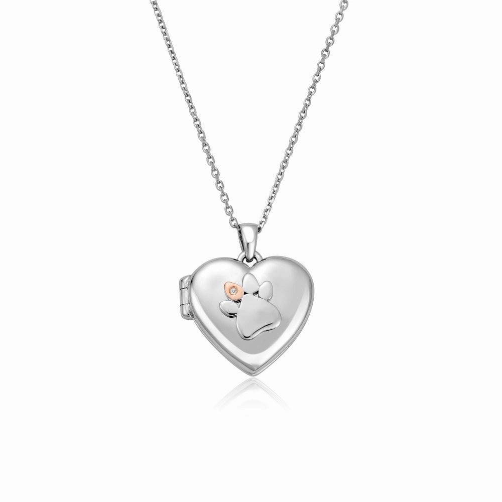 Clogau Paw Prints On My Heart Locket and Chain 3SPWP0617