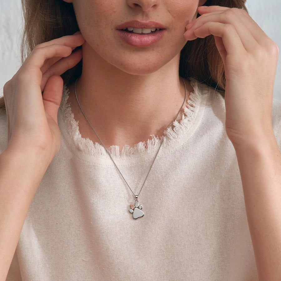 Clogau Paw Prints On My Heart Pendant and Chain 3SPWP0225