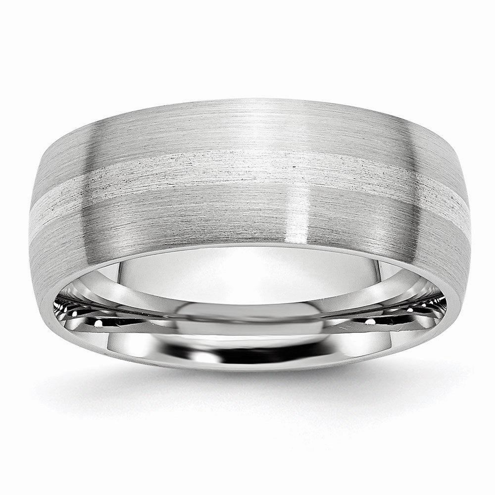 Cobalt Sterling Silver Inlay Satin 8mm Band  | CC47