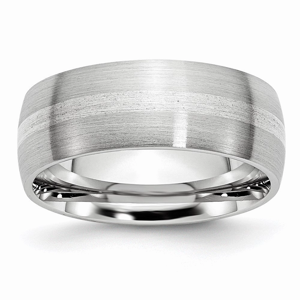 Cobalt Sterling Silver Inlay Satin 8mm Band  | CC47
