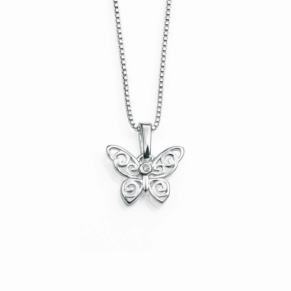D for Diamond Sterling Silver Butterfly Childrens Necklace P3567