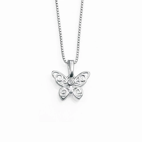 D for Diamond Sterling Silver Butterfly Childrens Necklace P3567