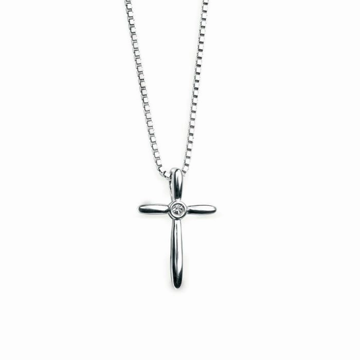 D for Diamond Sterling Silver Childrens Cross and Chain P3572