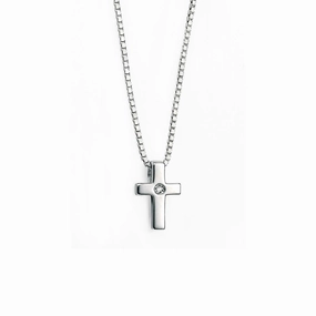D for Diamond Sterling Silver Childrens Cross and Chain P800