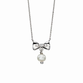 D for Diamond Sterling Silver Pearl Bow Girls Necklace N4077
