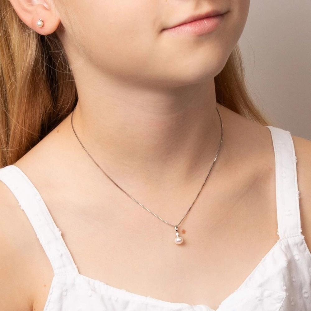 D for Diamond Sterling Silver Pearl Childrens Necklace P5360W
