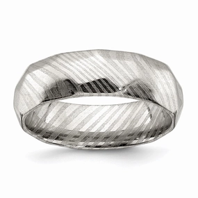 Damascus Steel Polished Faceted 7mm Band | SR679