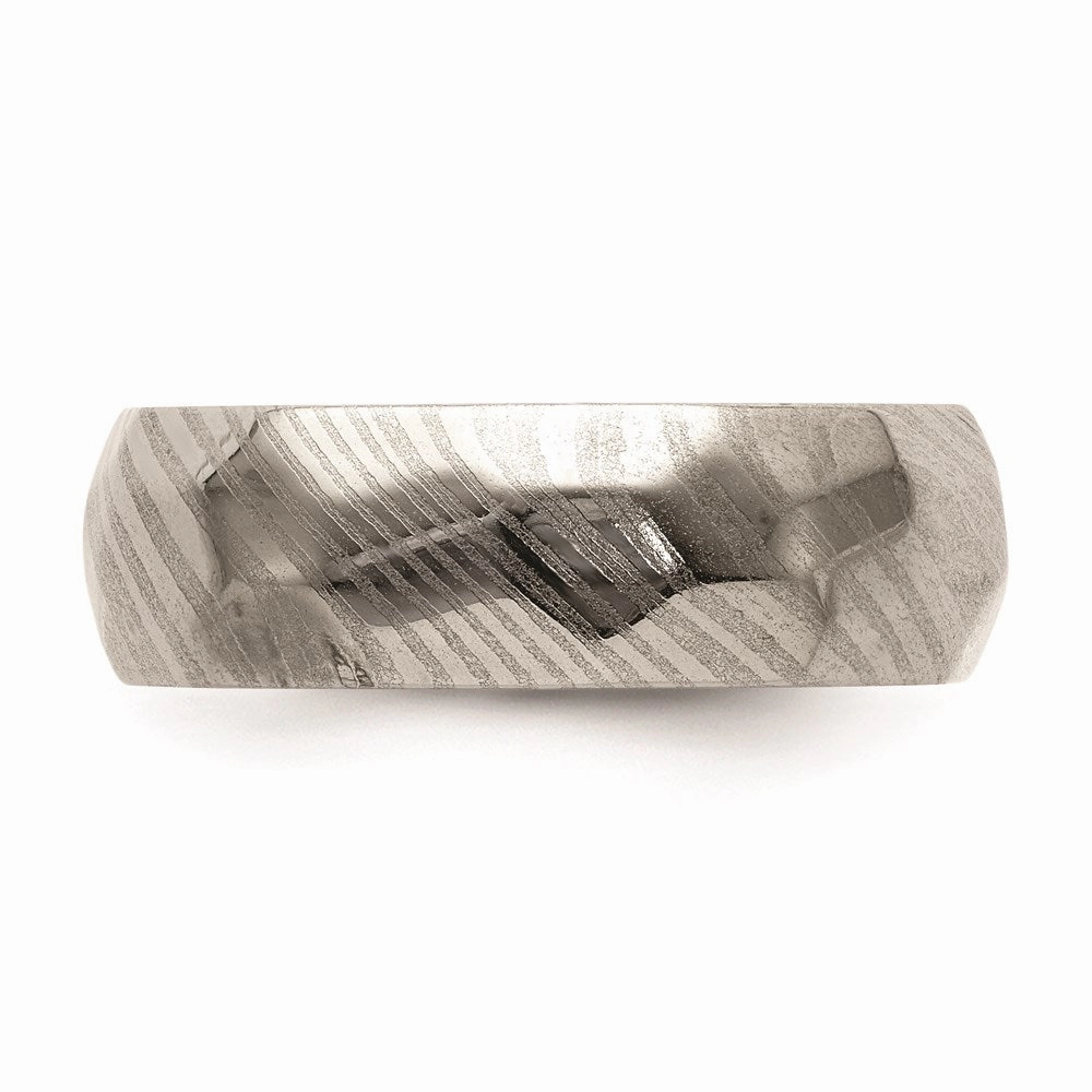 Damascus Steel Polished Faceted 7mm Band | SR679