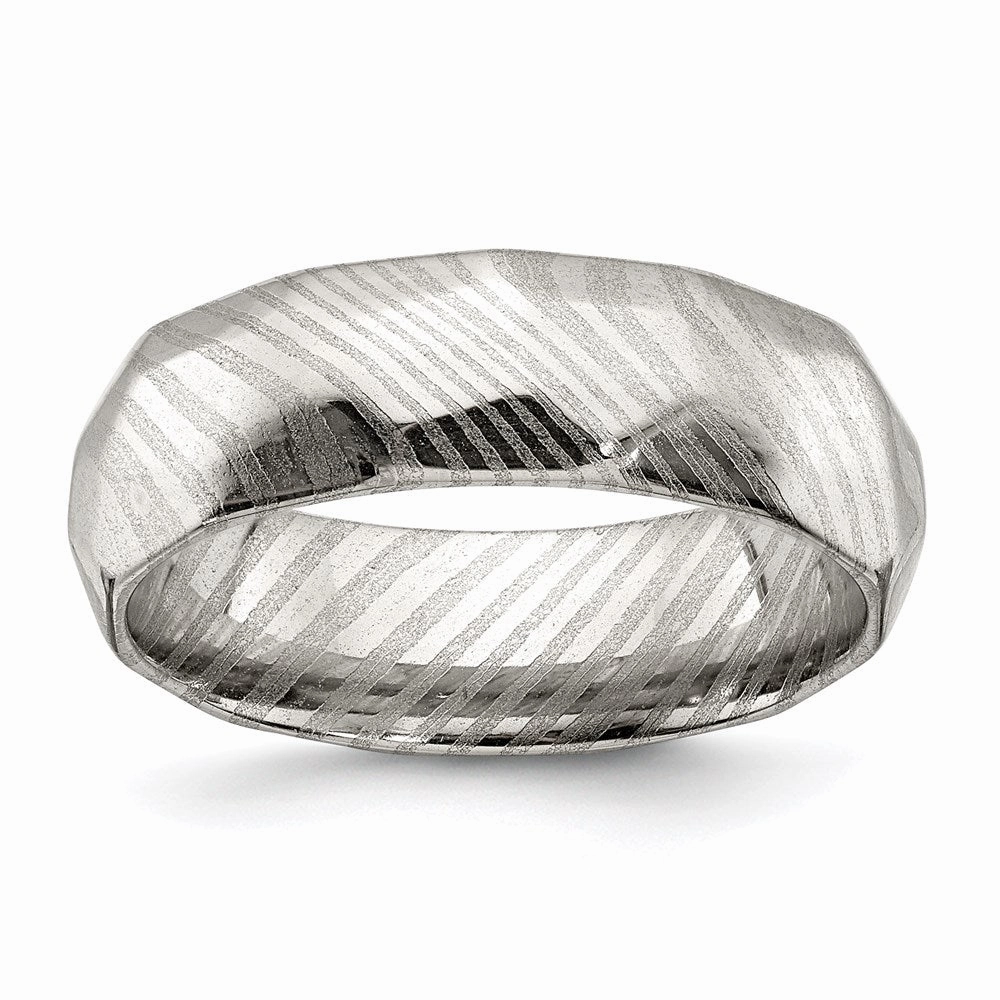 Damascus Steel Polished Faceted 7mm Band | SR679