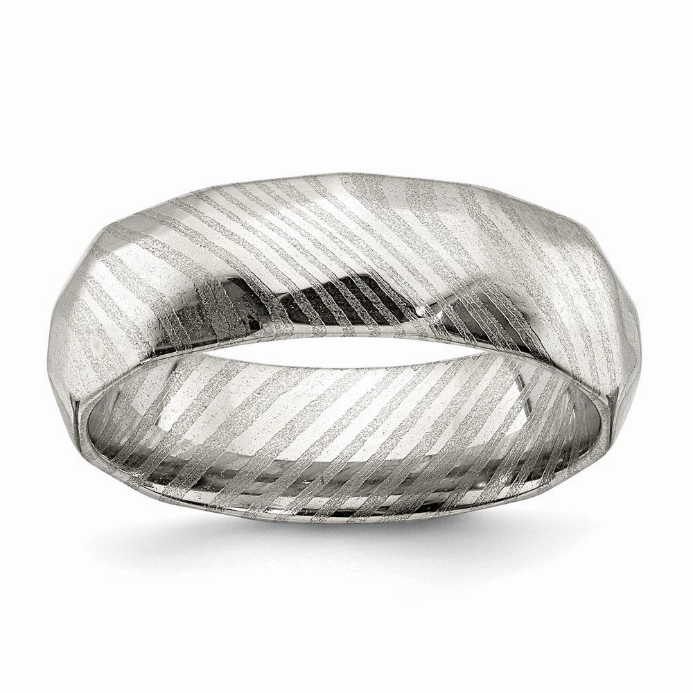 Damascus Steel Polished Faceted 7mm Band | SR679