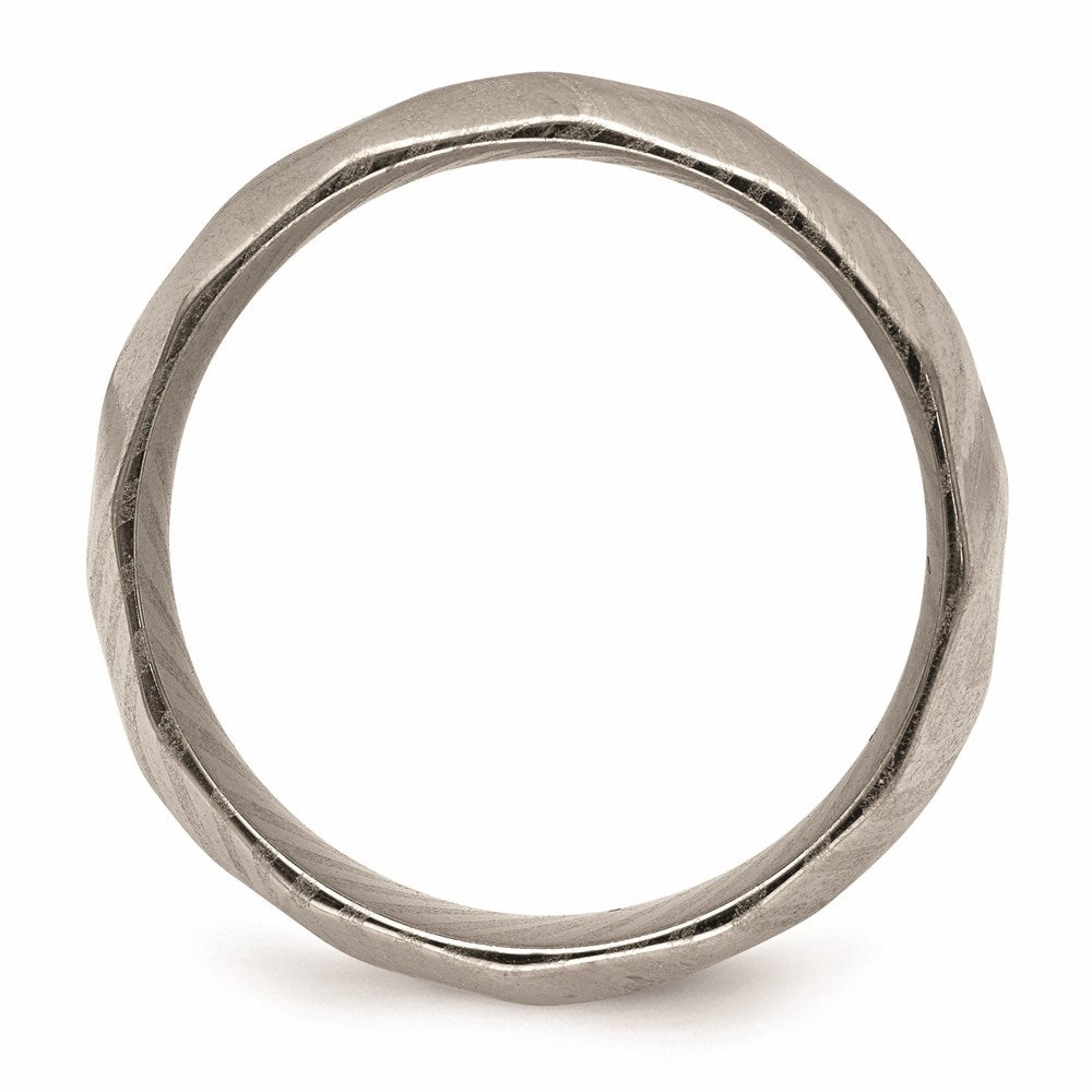 Damascus Steel Polished Faceted 7mm Band | SR679