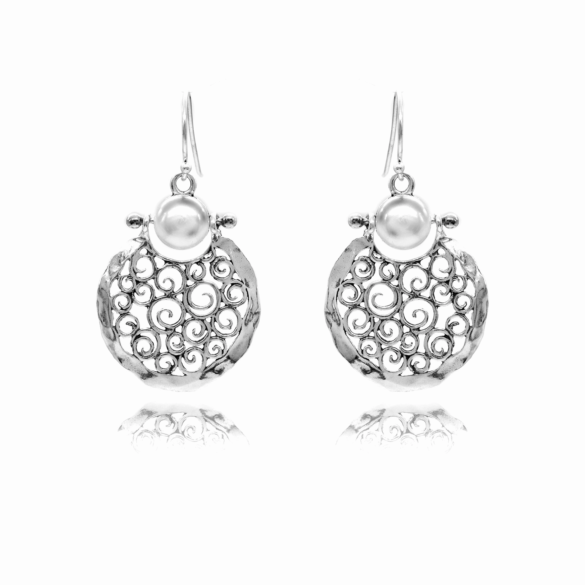 Danny Newfeld Pearl Filigree Round Dangle Earrings