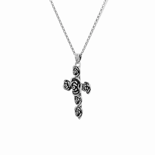 Danny Newfeld Sterling Rose Cross Pendant with Chain