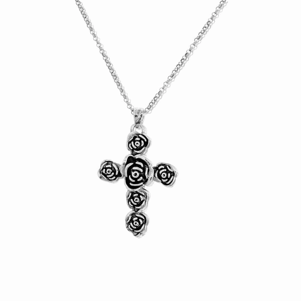 Danny Newfeld Sterling Rose Cross Pendant with Chain