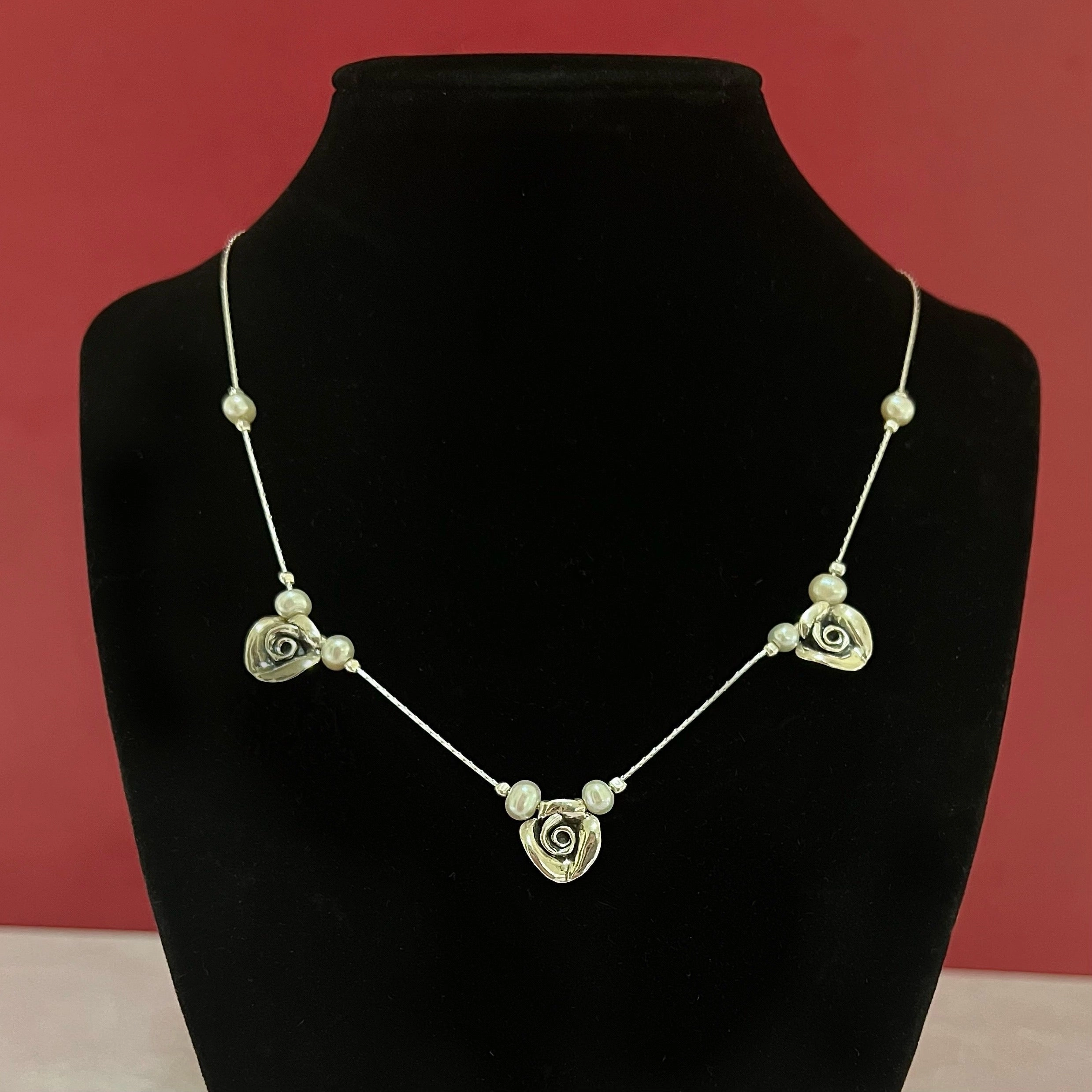 Danny Newfeld Sterling Rose Floral Necklace