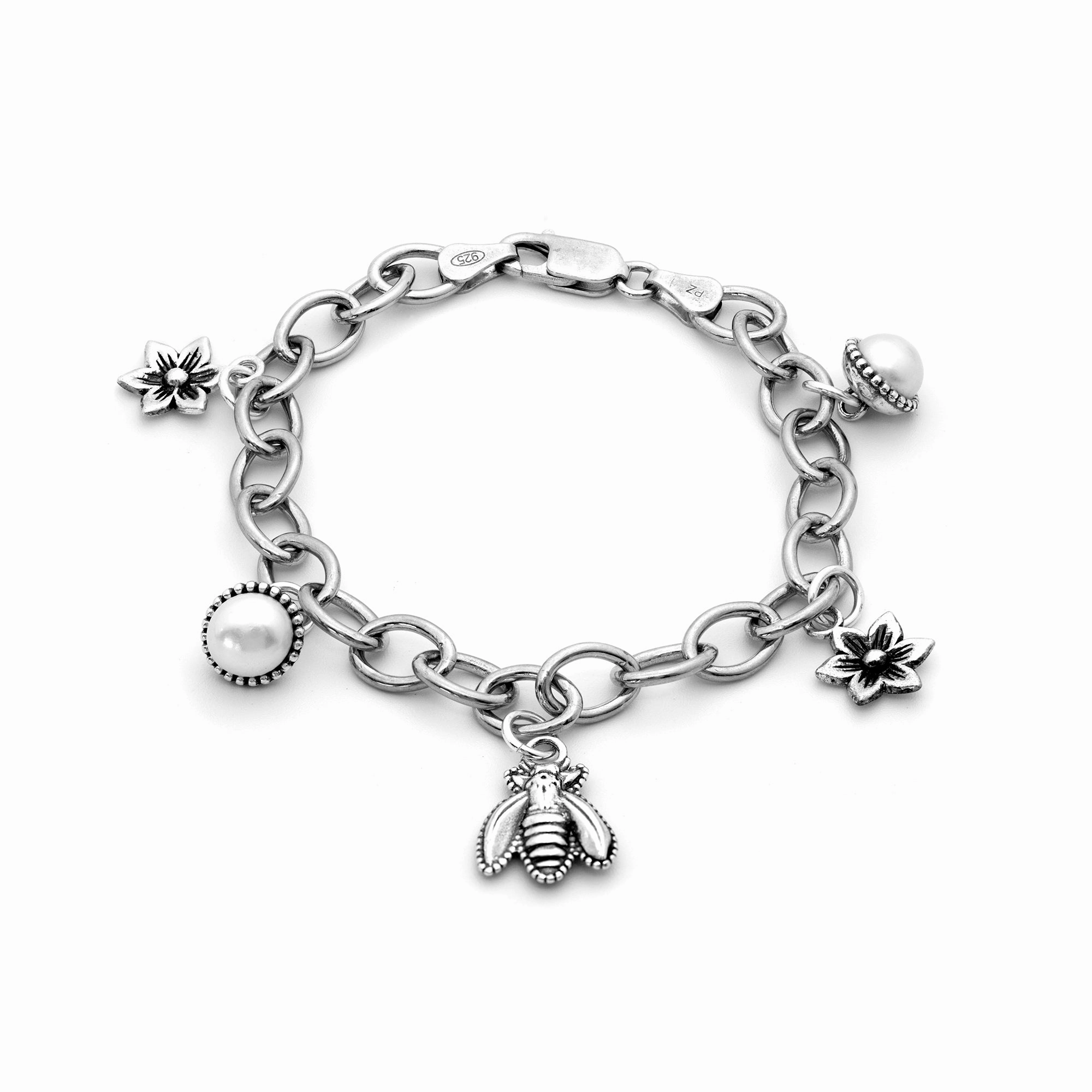 Danny Newfeld Sterling Silver Bee Charm Bracelet