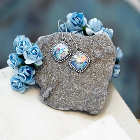 Danny Newfeld Sterling Silver Roman Glass Diamond-Shape Bead Earrings