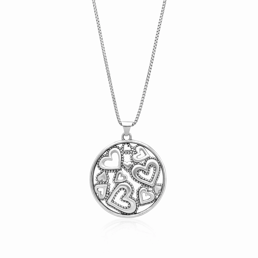 Danny Newfeld Sterling Silver Round Heart Filled Pendant