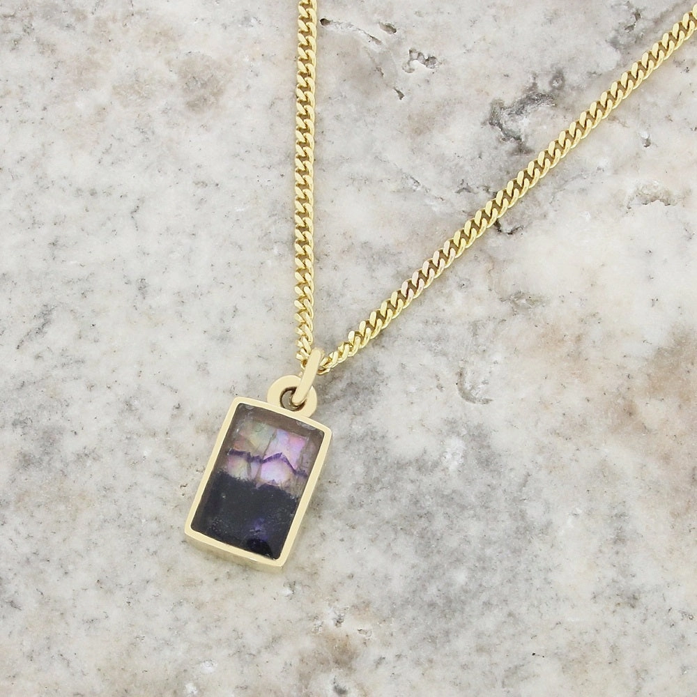 Derbyshire Blue John 9ct Yellow Gold Small Rectangular Pendant Necklace